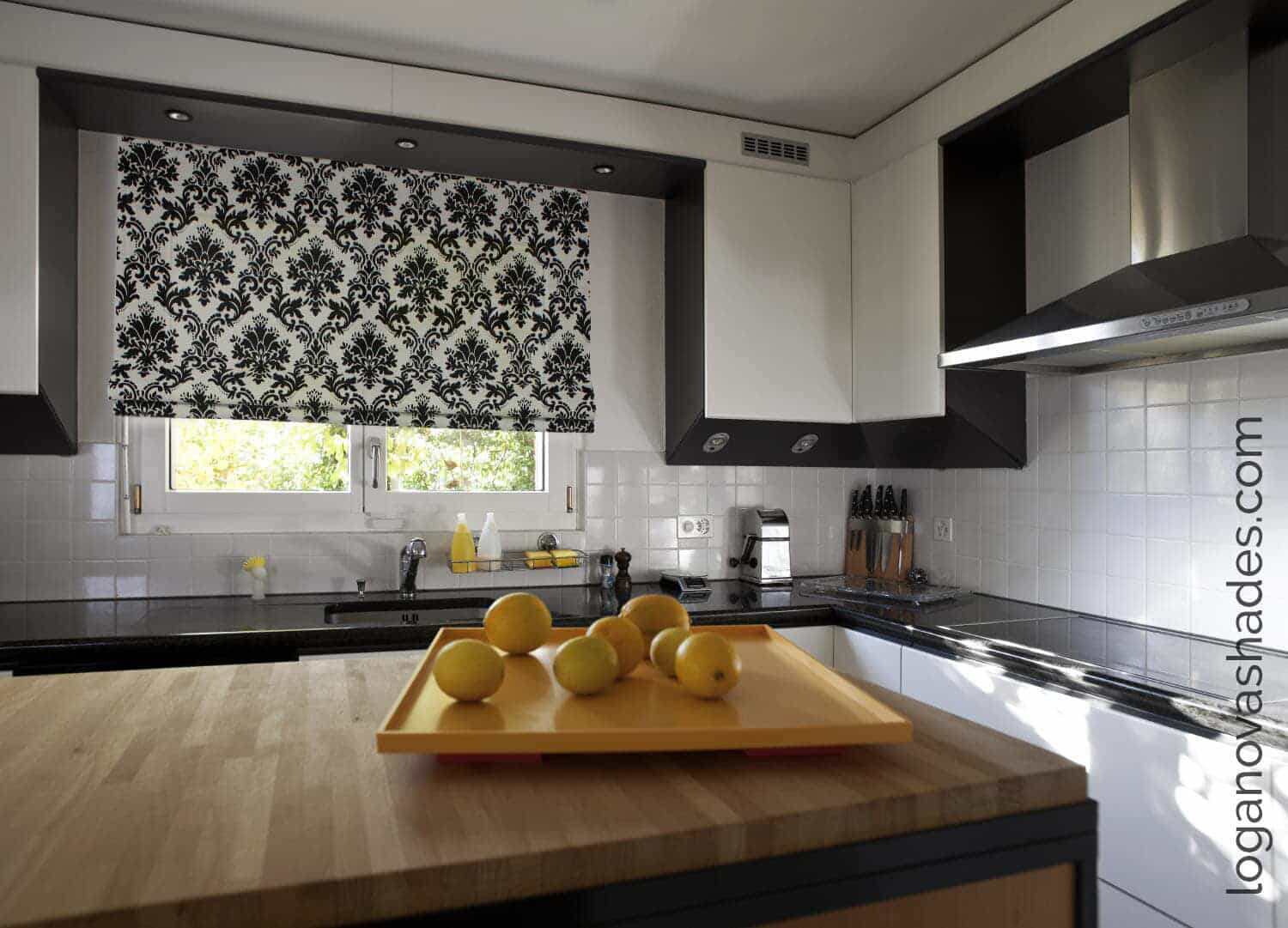 roman shades in a kitchen