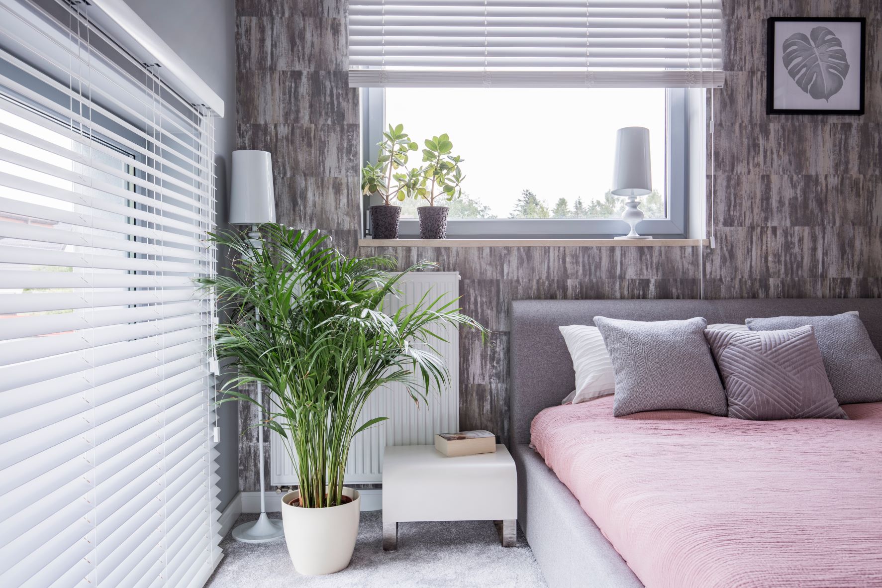 Bedroom with Window Blinds on Two Windows