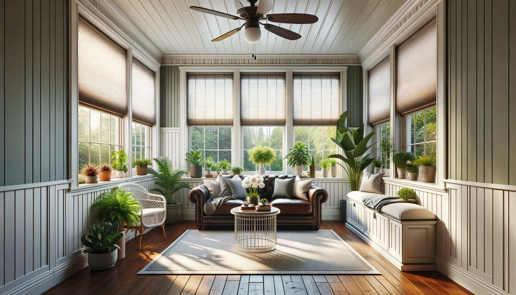 sunroom with cellular shades