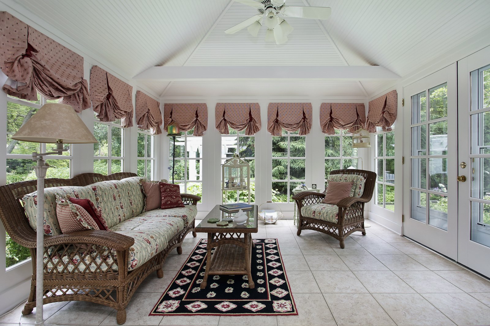 sunroom with Roman shades