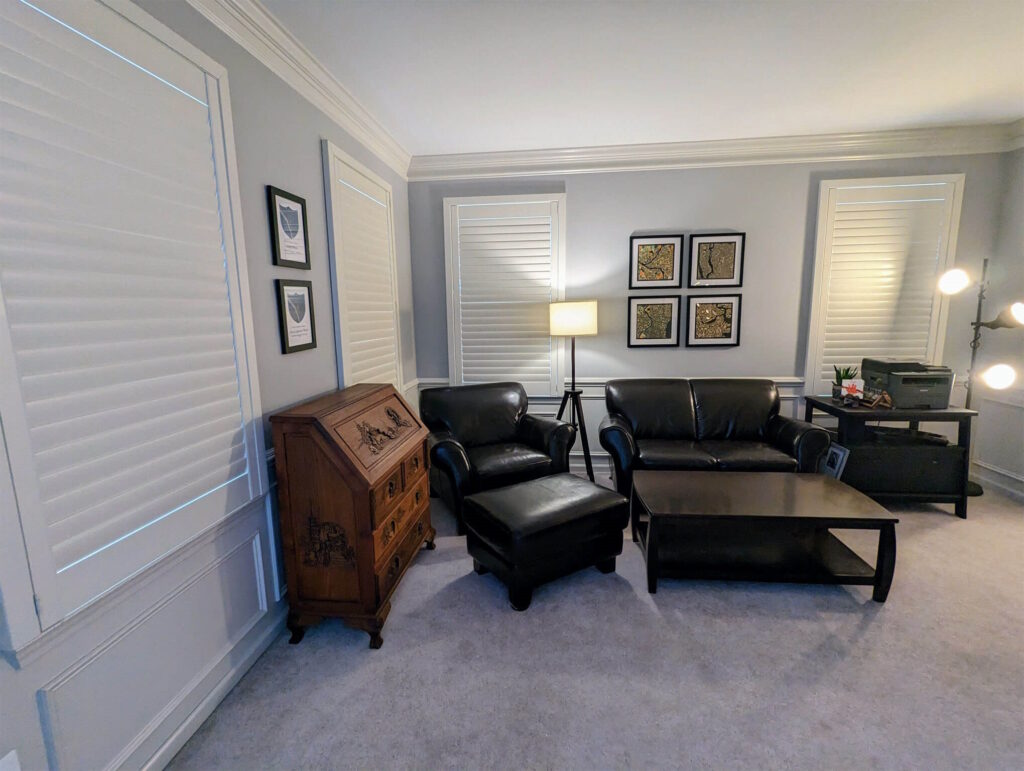 The current image has no alternative text. The file name is: Grey-Shutters-in-dining-room.jpg?wsr